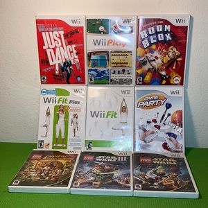 Lot of 9 wii games, boom blox, just dance, fit & plus, game party, Star Wars lll